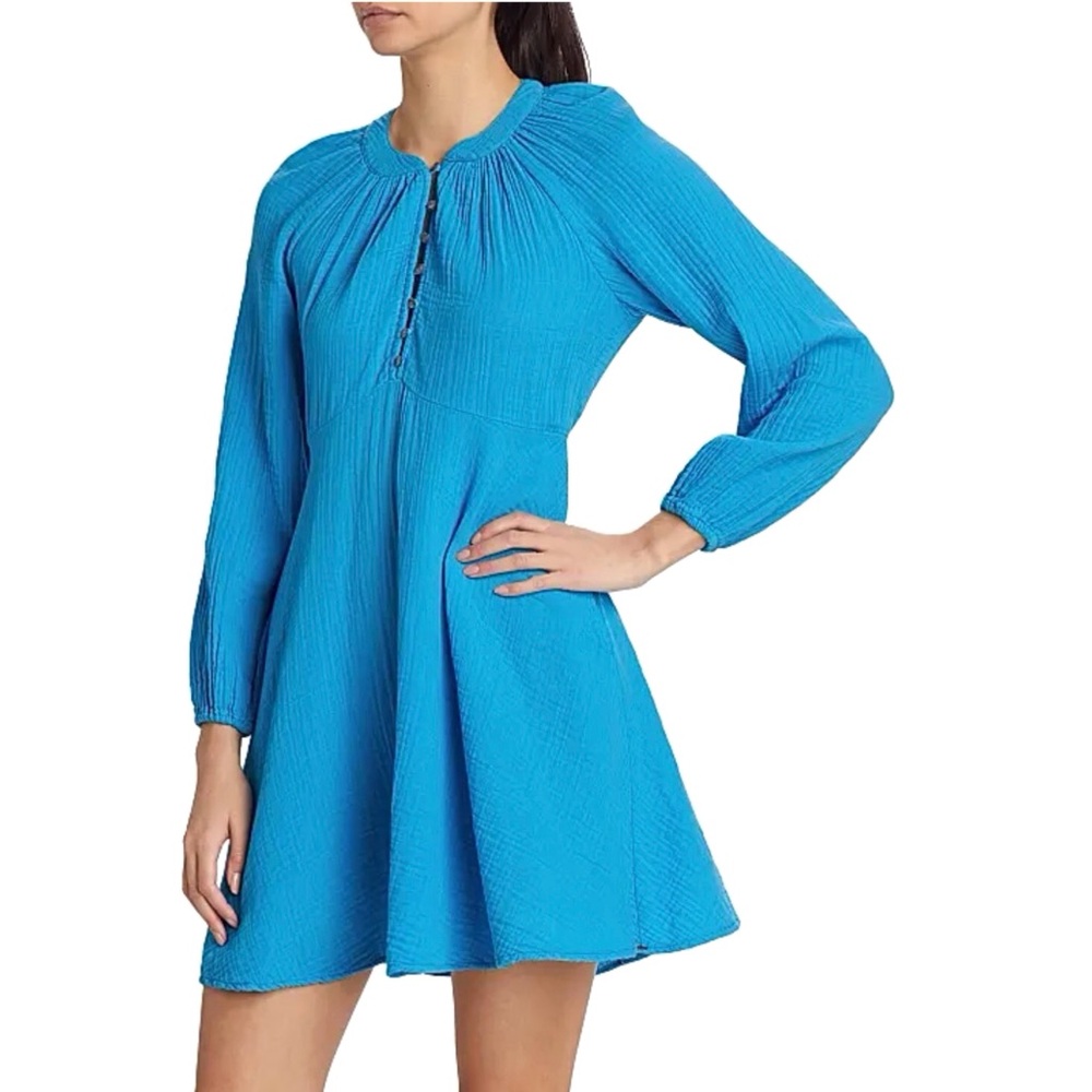 Xirena Lucinda Minidress Gauzy Cotton A Line Long Sleeve Azure Blue Size XS - Picture 6 of 9